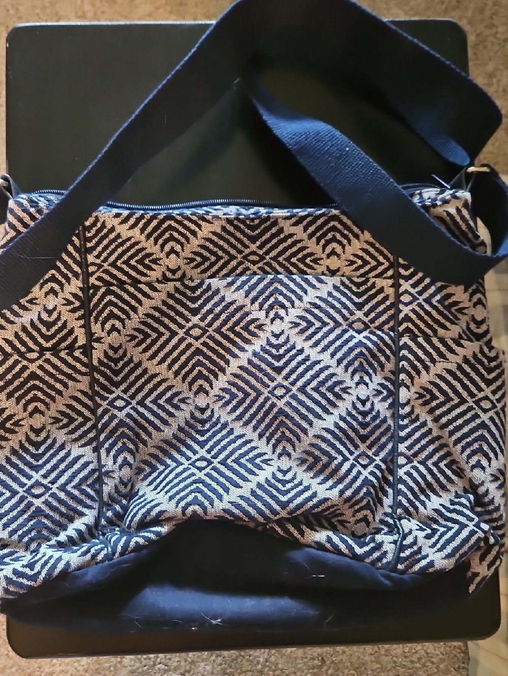 Thirty One Woven Navy and Cream Crossbody Bag